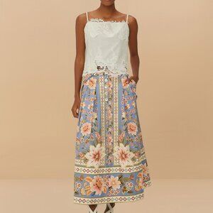 Blue Superbloom Tapestry Buttoned Maxi Skirt